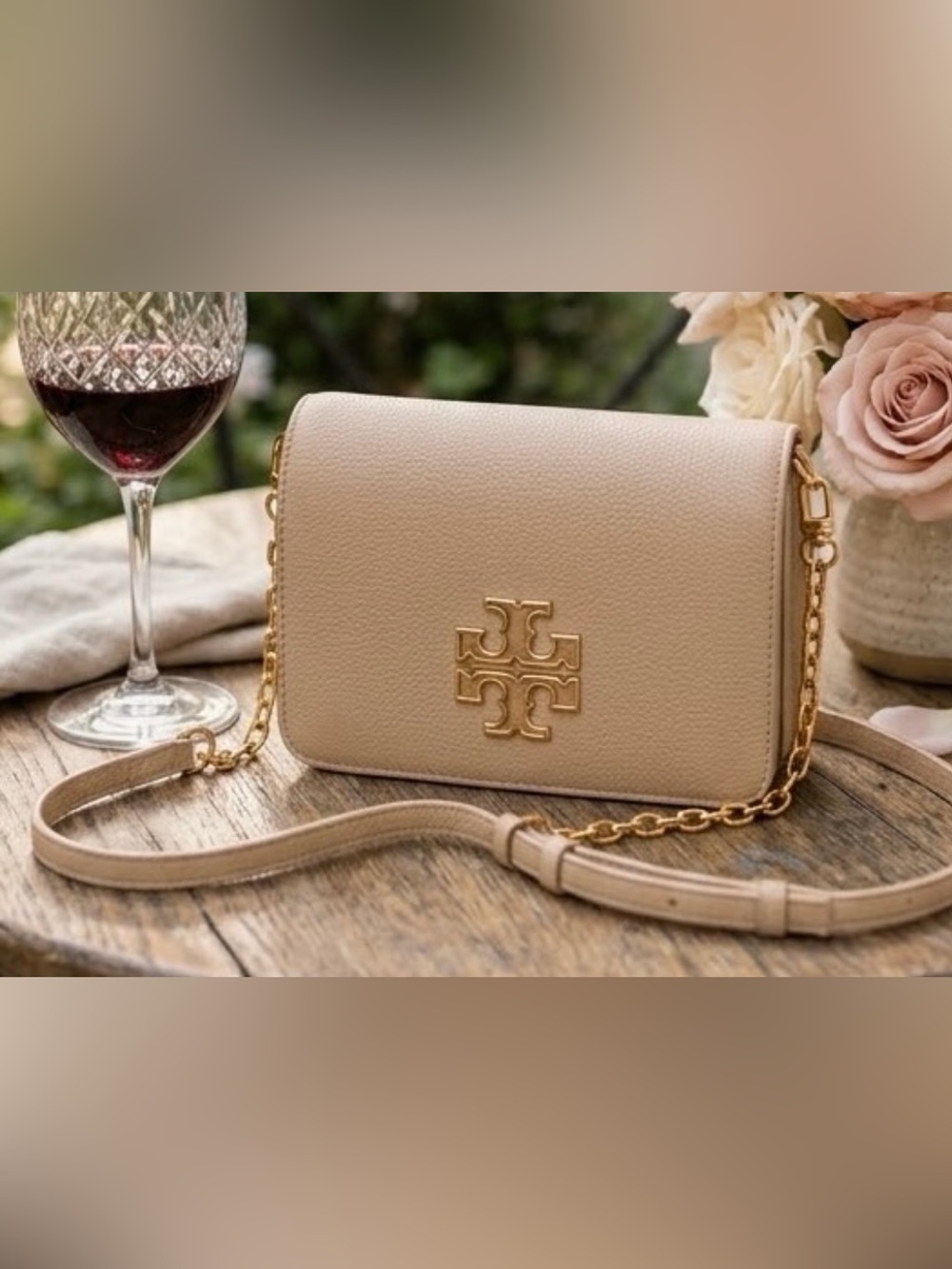 Authentic Tory Burch Britten Combo Pebbled Leather Crossbody Flap Bag Dusty Pink